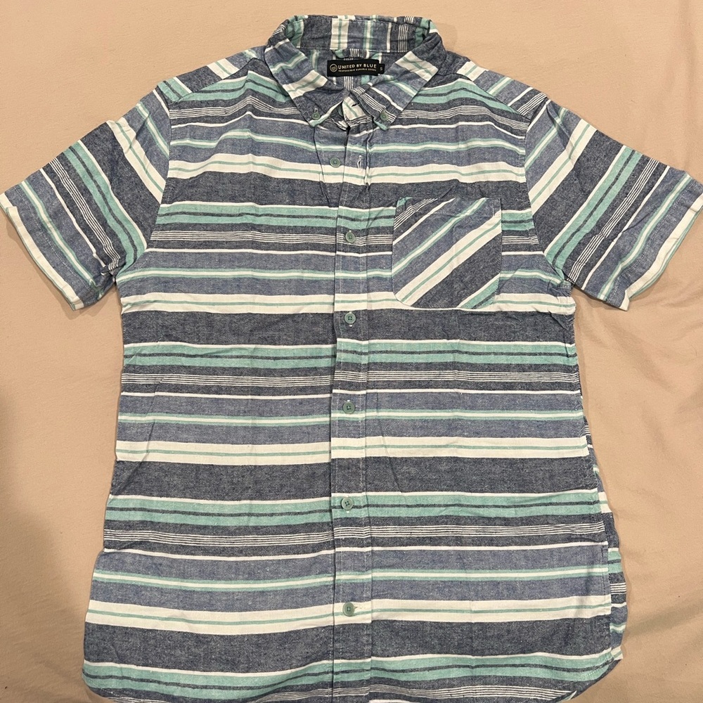 United By Blue Blue and Green Striped Casual Button Down Shirt
